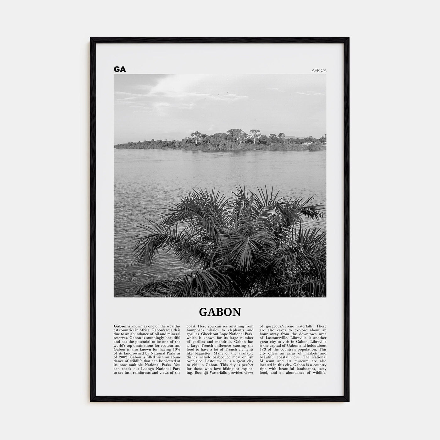 Gabon Poster Black Wood / 8x12 in Nbourhood Travel B&W Poster