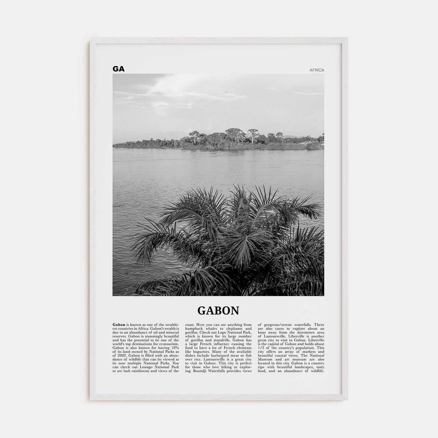 Gabon Poster White Wood / 8x12 in Nbourhood Travel B&W Poster