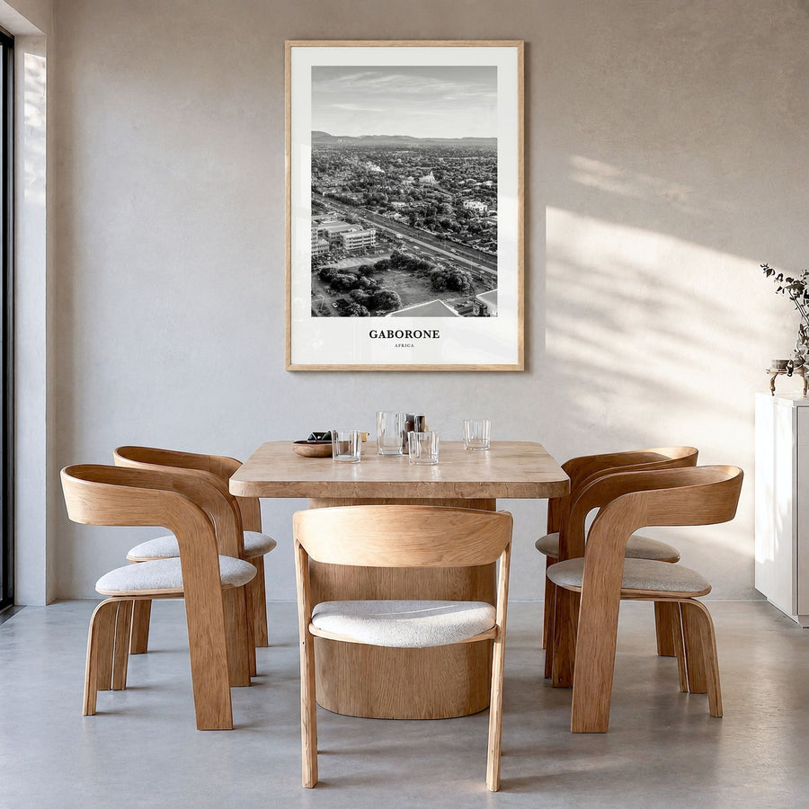 Gaborone Classic Poster in a natural wood frame, hanging in a dining room
