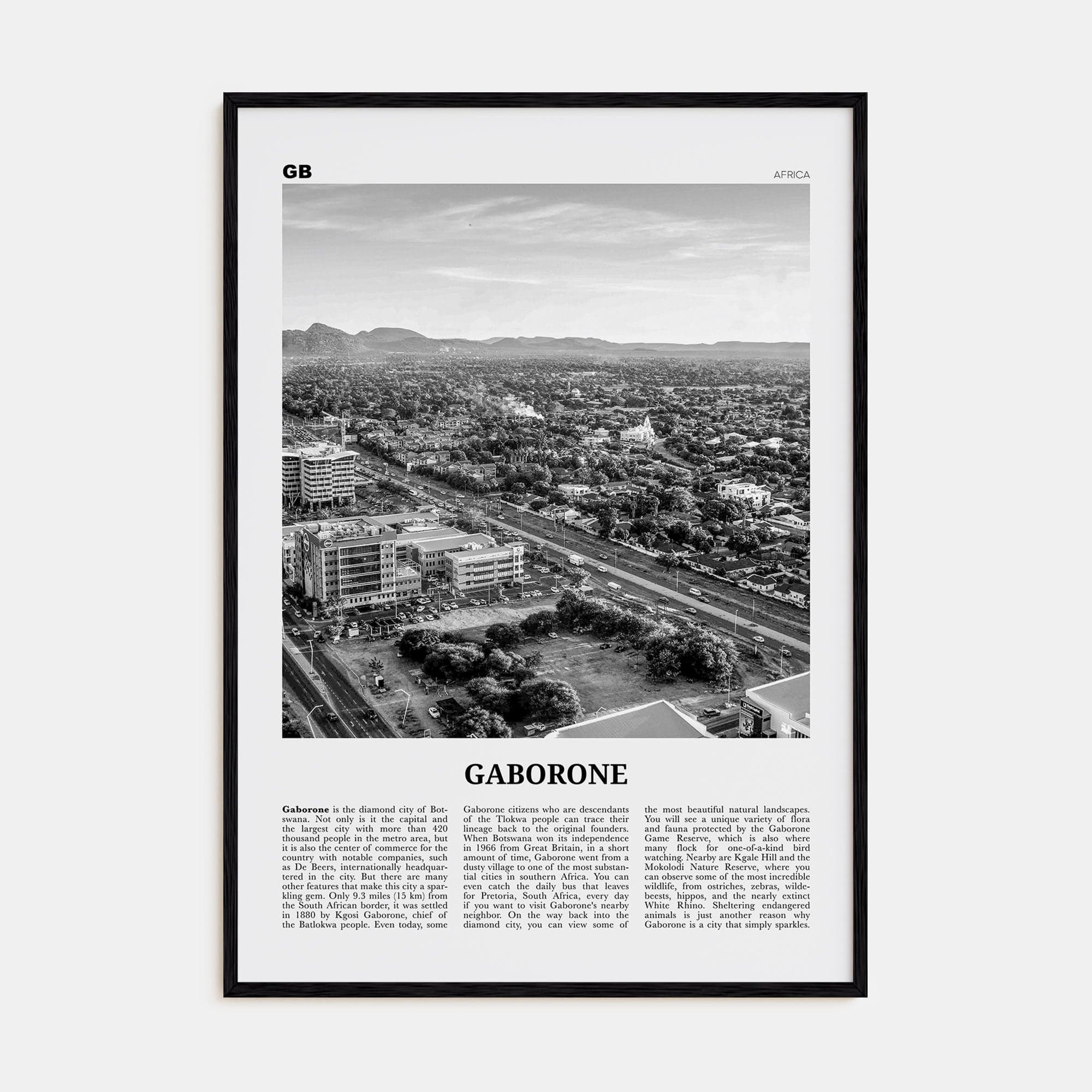 Gaborone Poster Black Wood / 8x12 in Nbourhood Travel B&W Poster