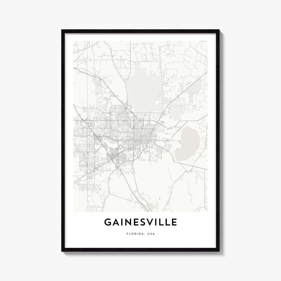 Gainesville black & white map poster of Florida, USA – vertical wall art, unframed print shown in interior mockup
