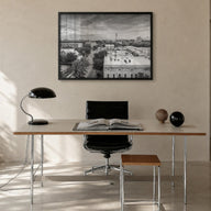 Gainesville black & white photo poster of Florida, USA – horizontal wall art in black wood frame, hanging on wall
