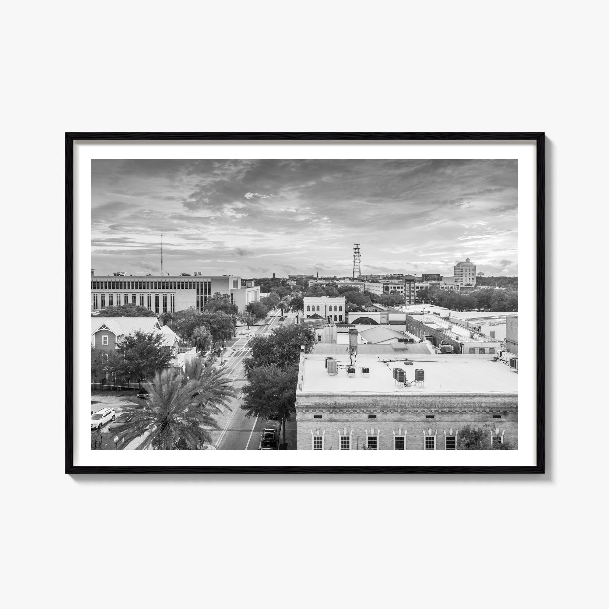Gainesville black & white photo poster of Florida, USA – horizontal wall art, unframed print shown in interior mockup