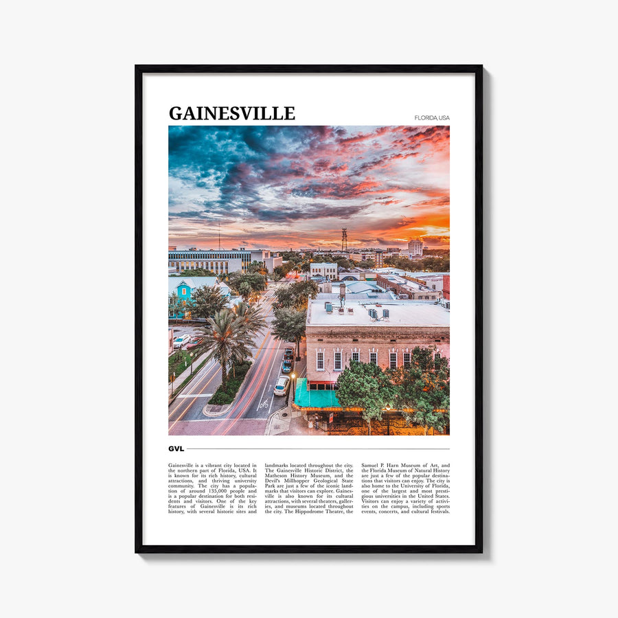 Gainesville colorful travel poster of Florida, USA – vertical wall art, unframed print shown in interior mockup