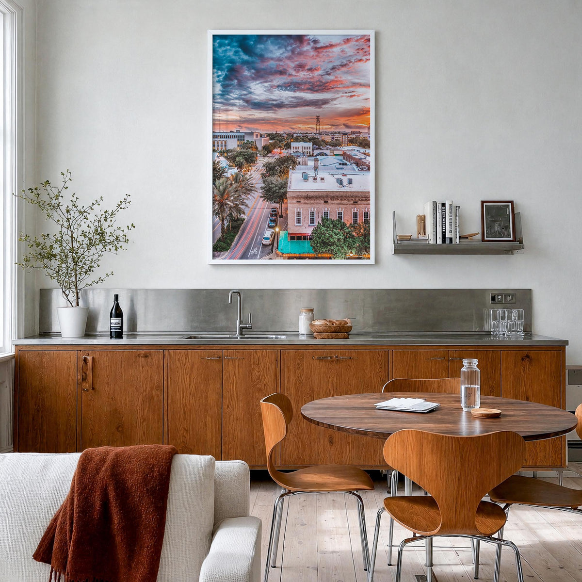 Gainesville no. 1 colorful photo poster of Florida, USA – vertical wall art in white wood frame, hanging on wall