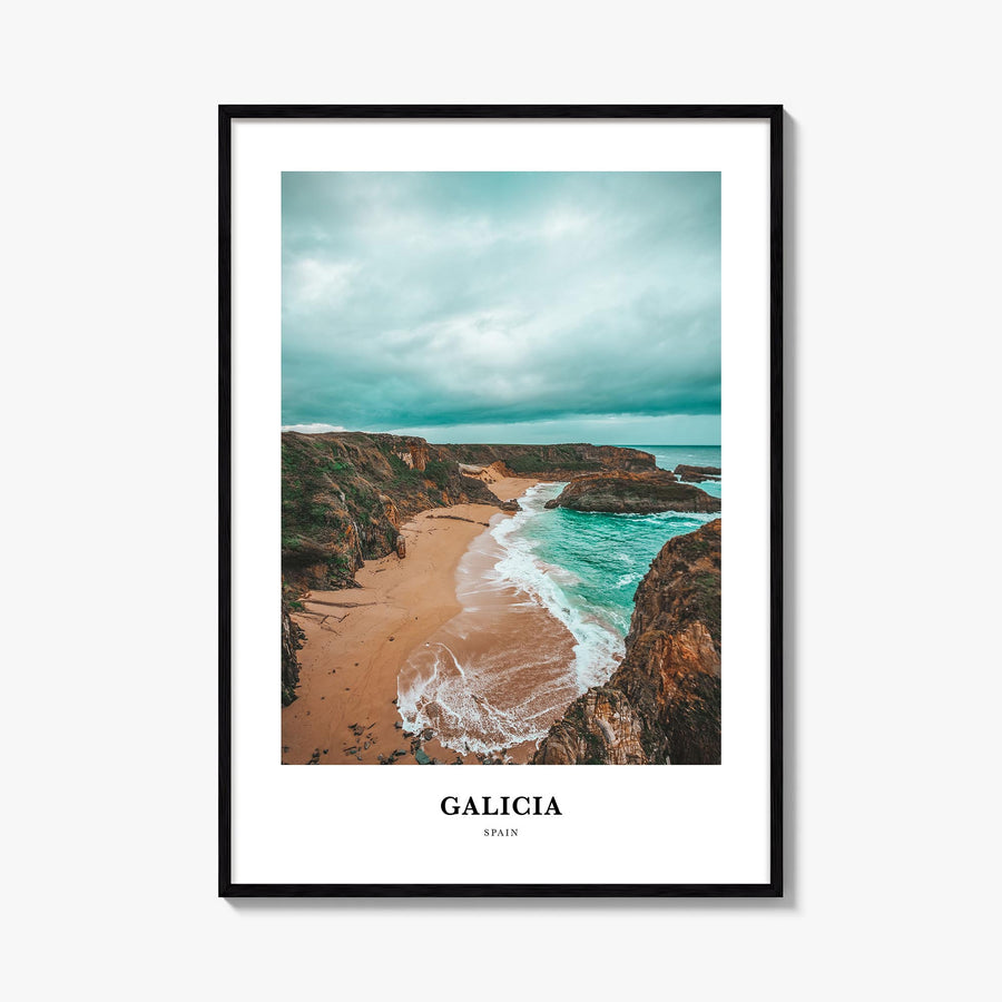Galicia colorful classic poster of Spain – vertical wall art, unframed print shown in interior mockup