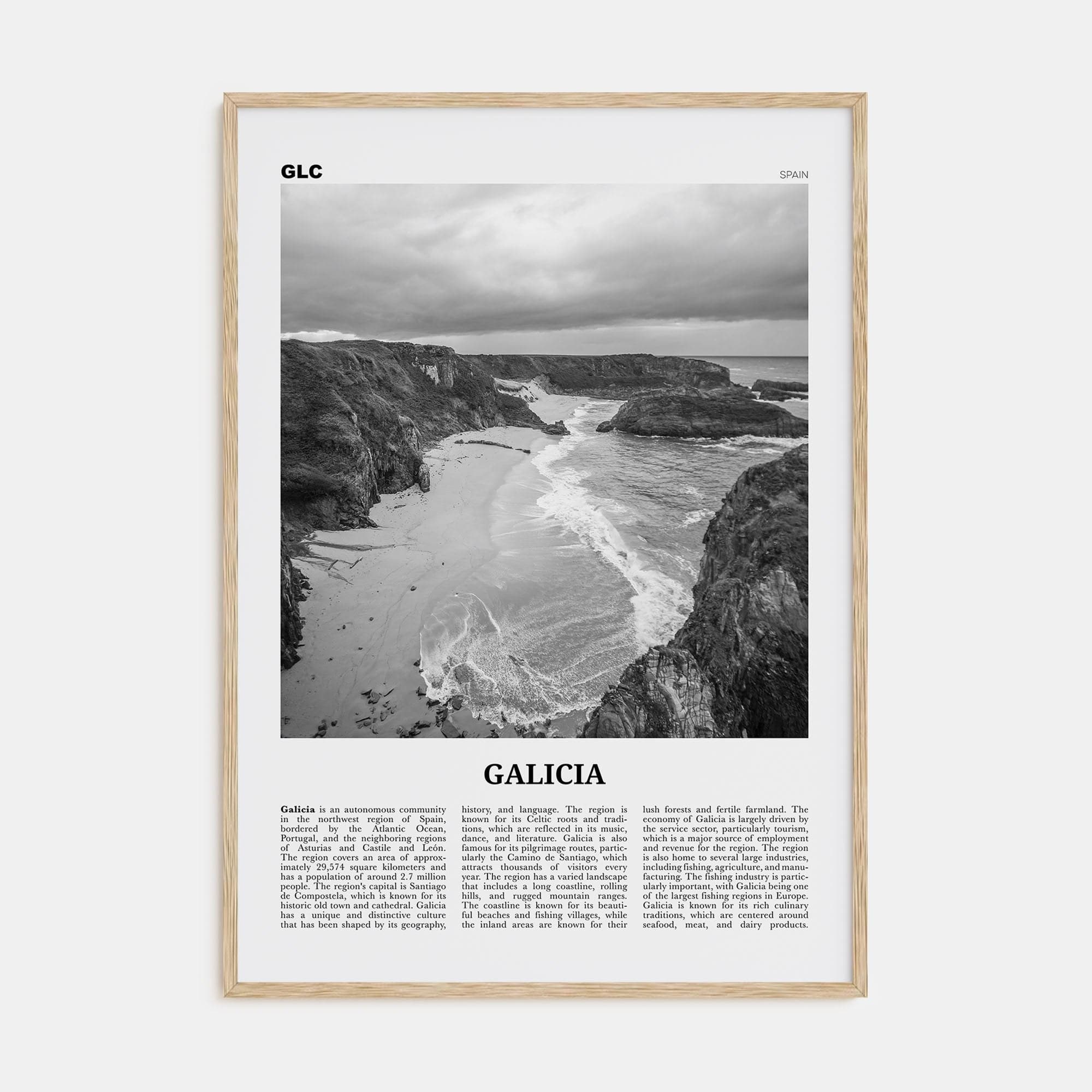 Galicia Poster Natural Wood / 8x12 in Nbourhood Travel B&W Poster