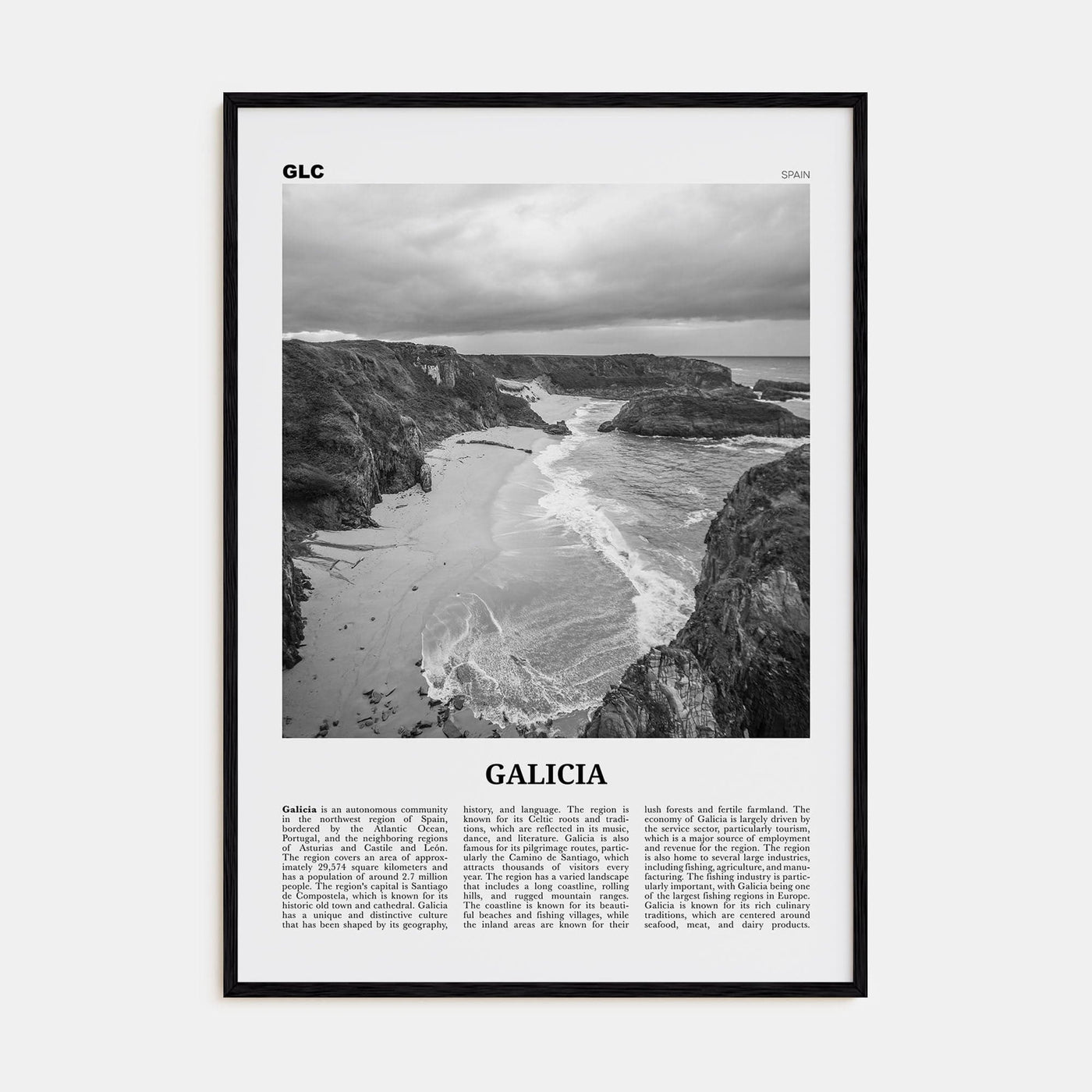 Galicia Poster Black Wood / 8x12 in Nbourhood Travel B&W Poster