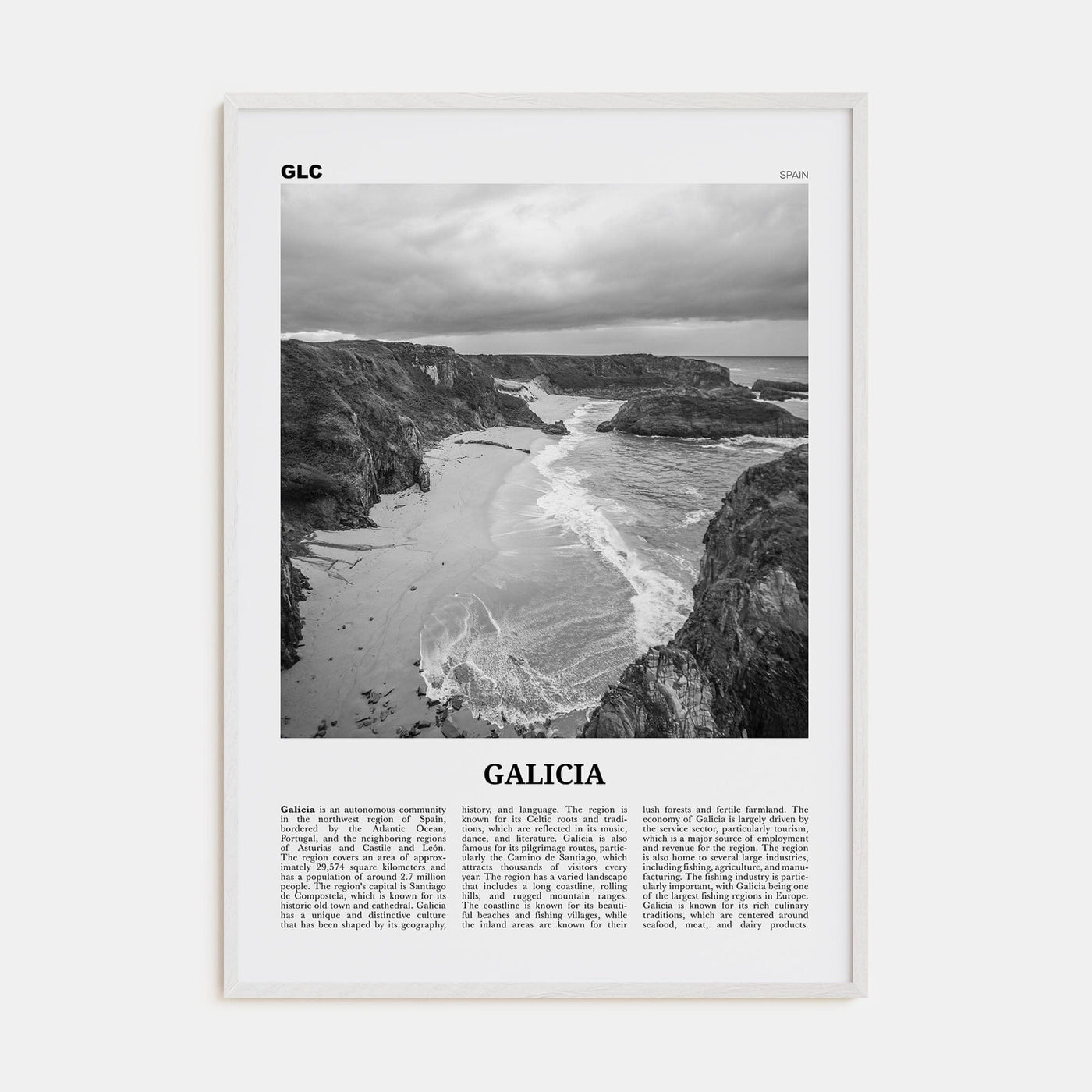 Galicia Poster White Wood / 8x12 in Nbourhood Travel B&W Poster