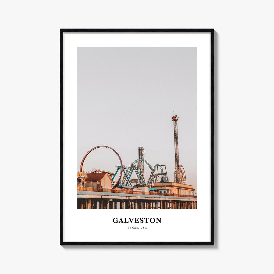 Galveston colorful classic poster of Texas, USA – vertical wall art, unframed print shown in interior mockup