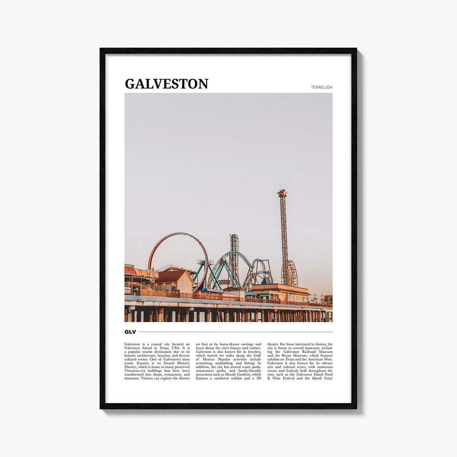 Galveston colorful travel poster of Texas, USA – vertical wall art, unframed print shown in interior mockup