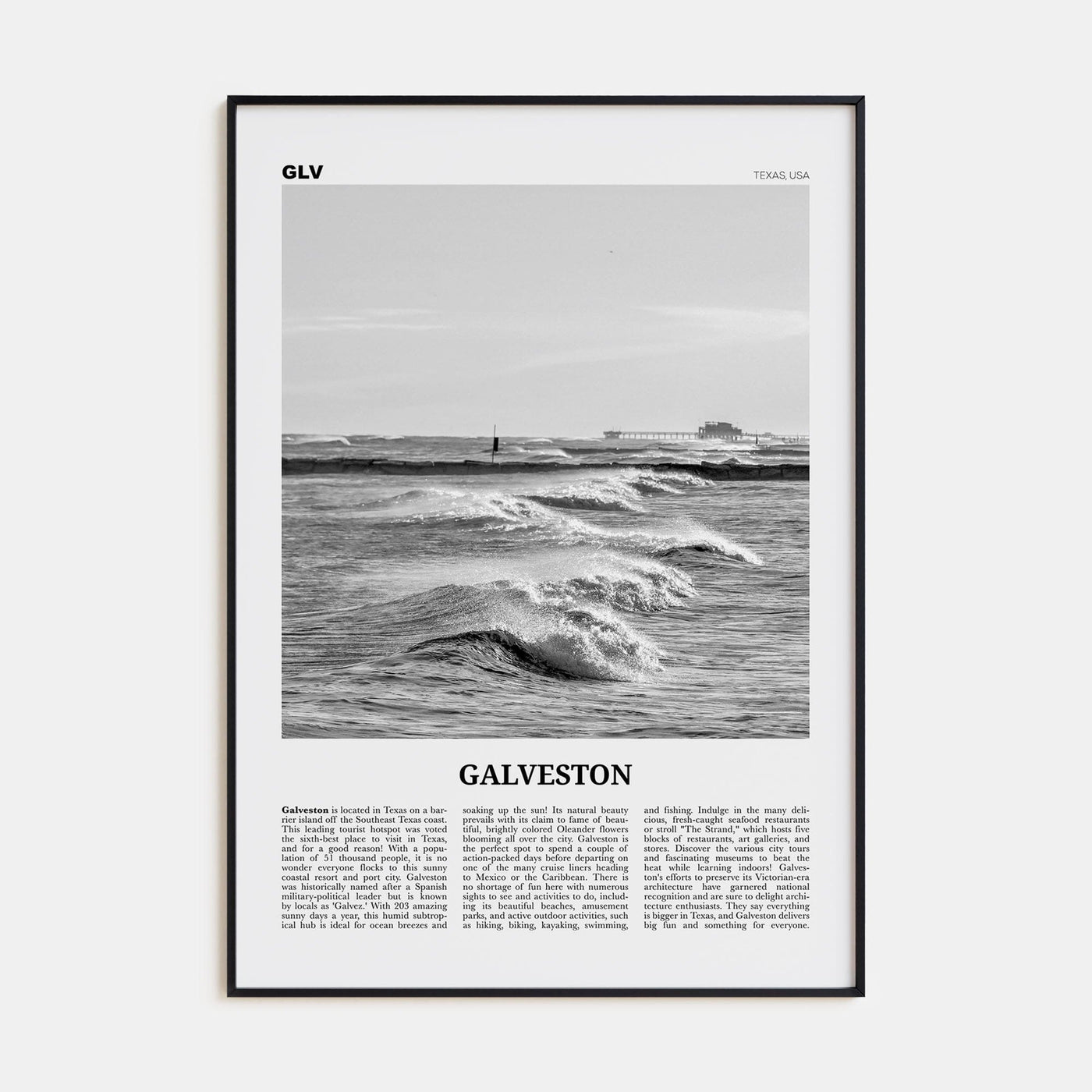 Galveston Poster None / 8x12 in Nbourhood Travel B&W Poster