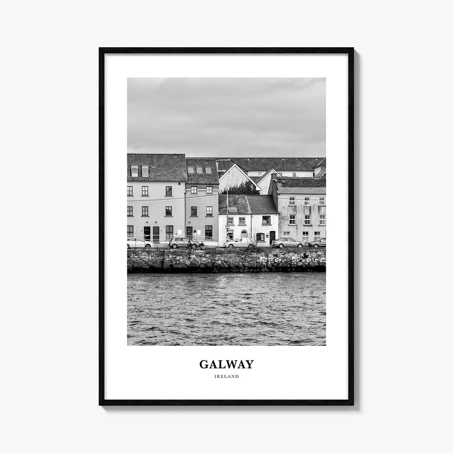 Galway black & white classic poster of Ireland – vertical wall art, unframed print shown in interior mockup