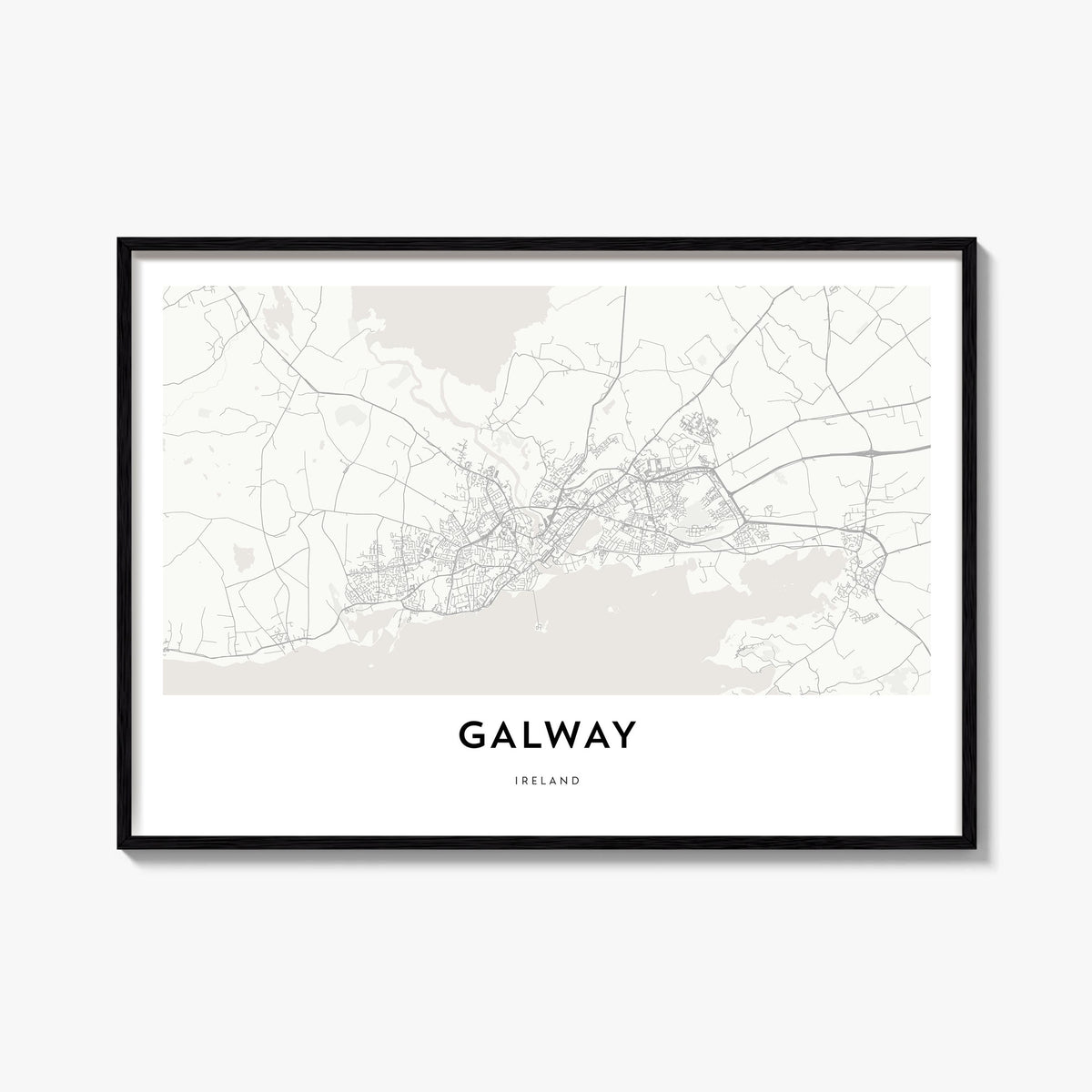Galway black & white map poster of Ireland – horizontal wall art, unframed print shown in interior mockup