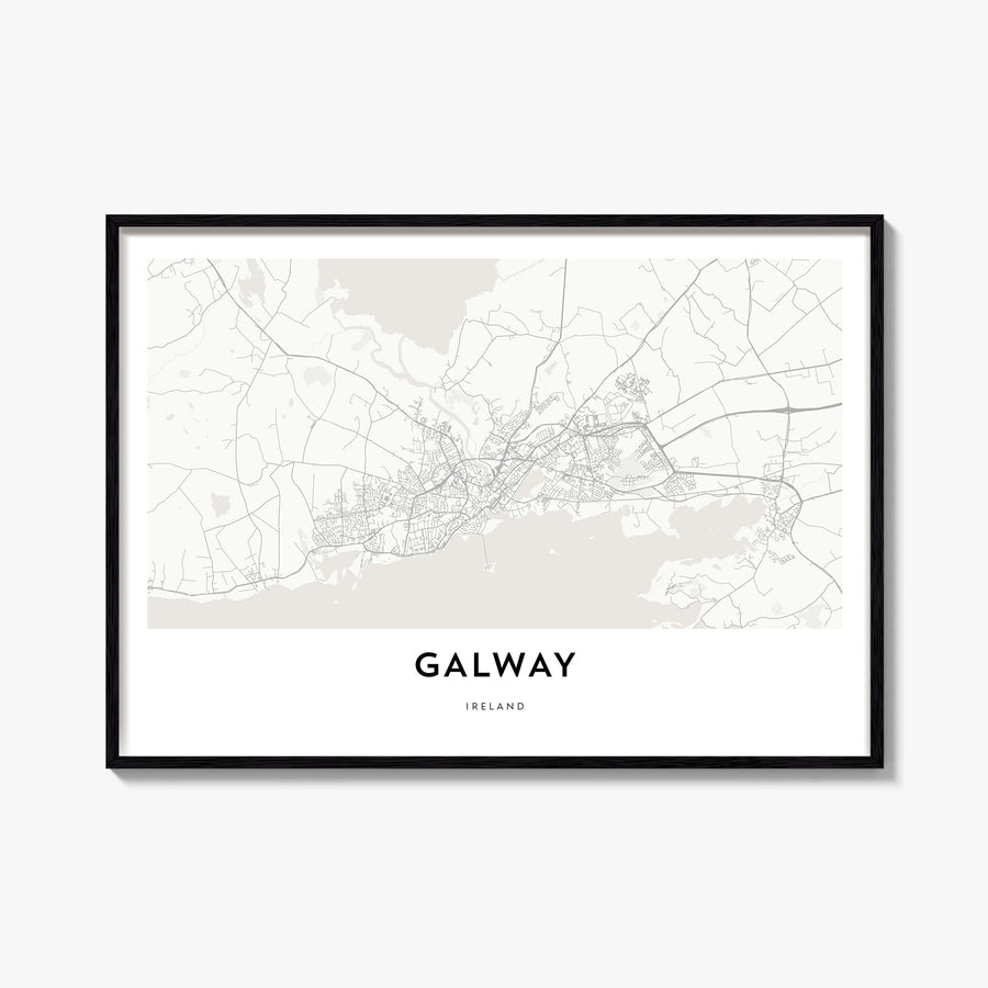 Galway black & white map poster of Ireland – horizontal wall art, unframed print shown in interior mockup