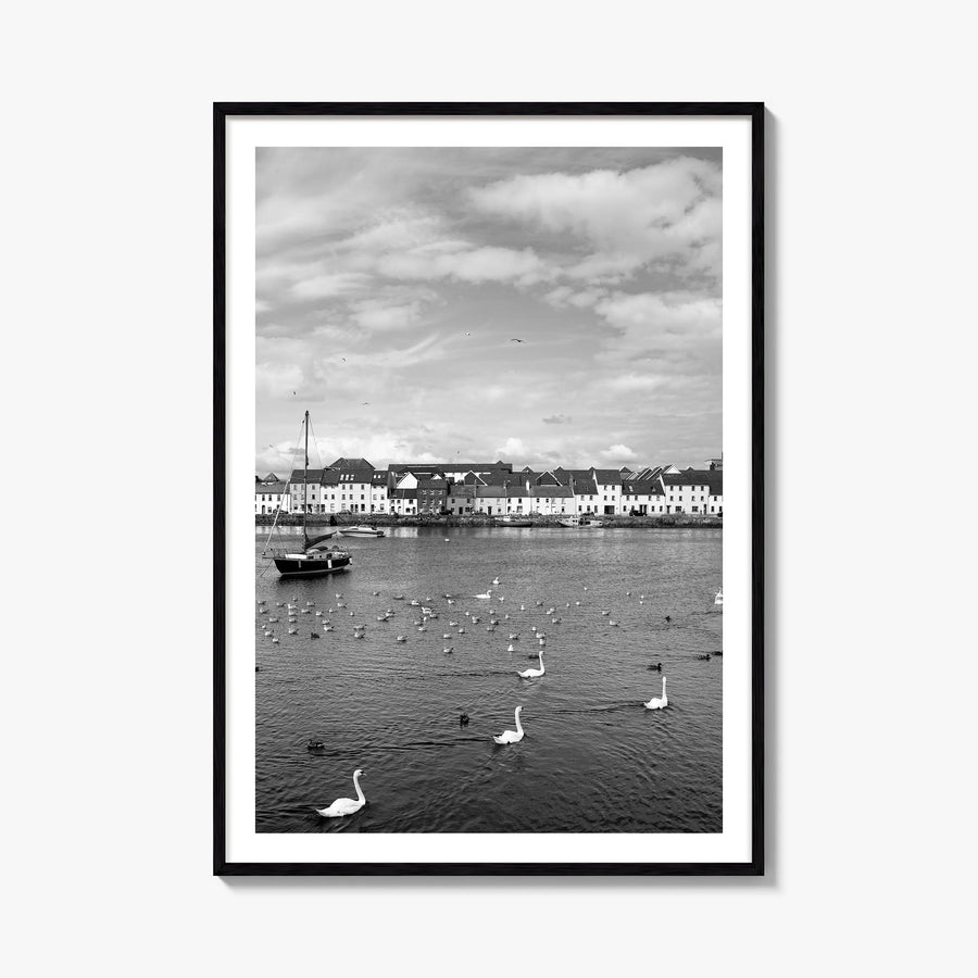 Galway black & white photo poster of Ireland – vertical wall art, unframed print shown in interior mockup
