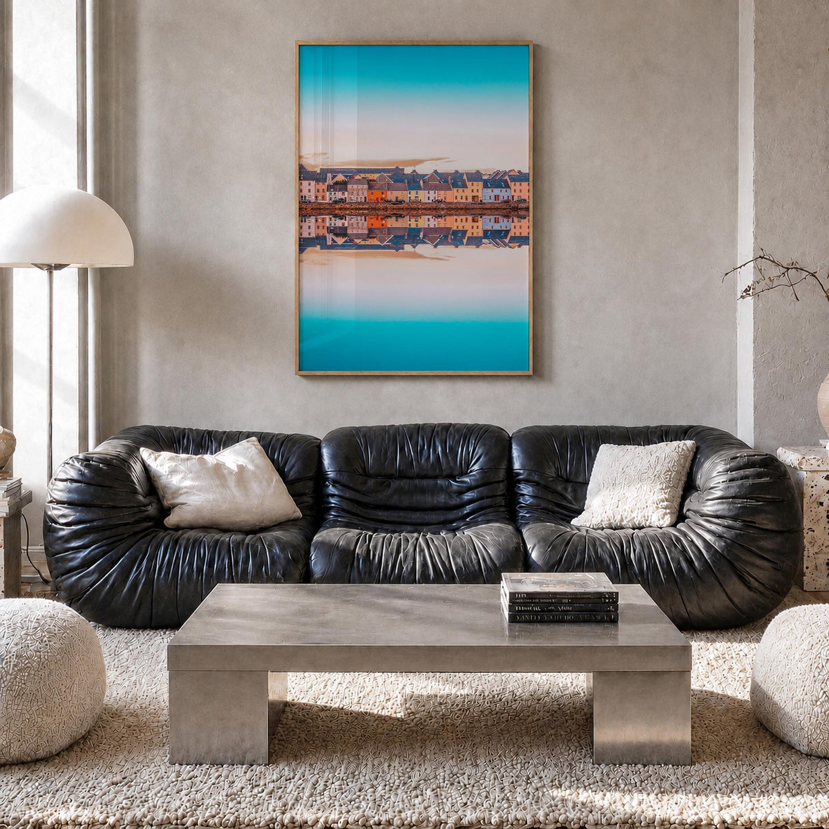 Galway colorful photo poster of Ireland – vertical wall art in natural wood frame, hanging on wall