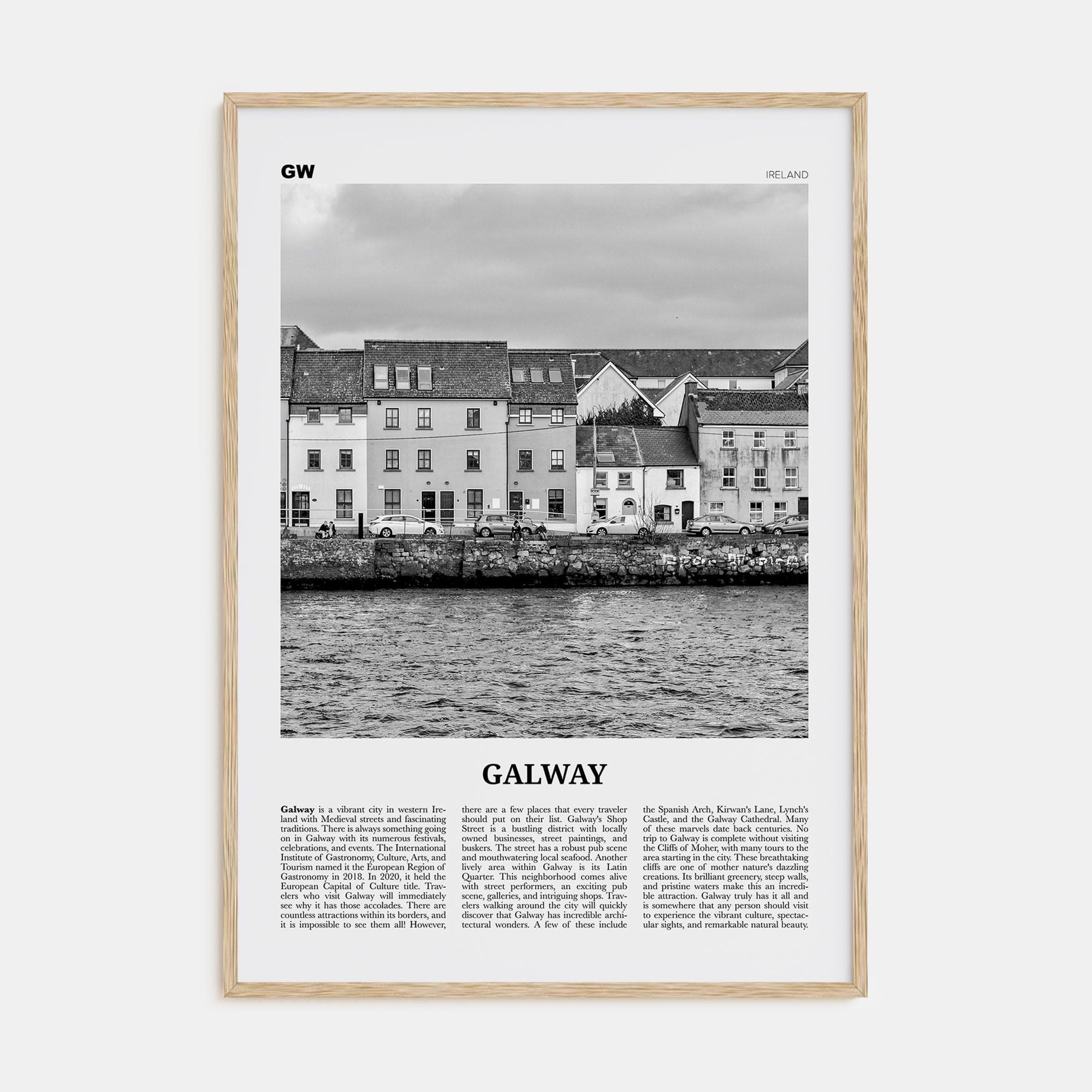 Galway Poster Natural Wood / 8x12 in Nbourhood Travel B&W Poster