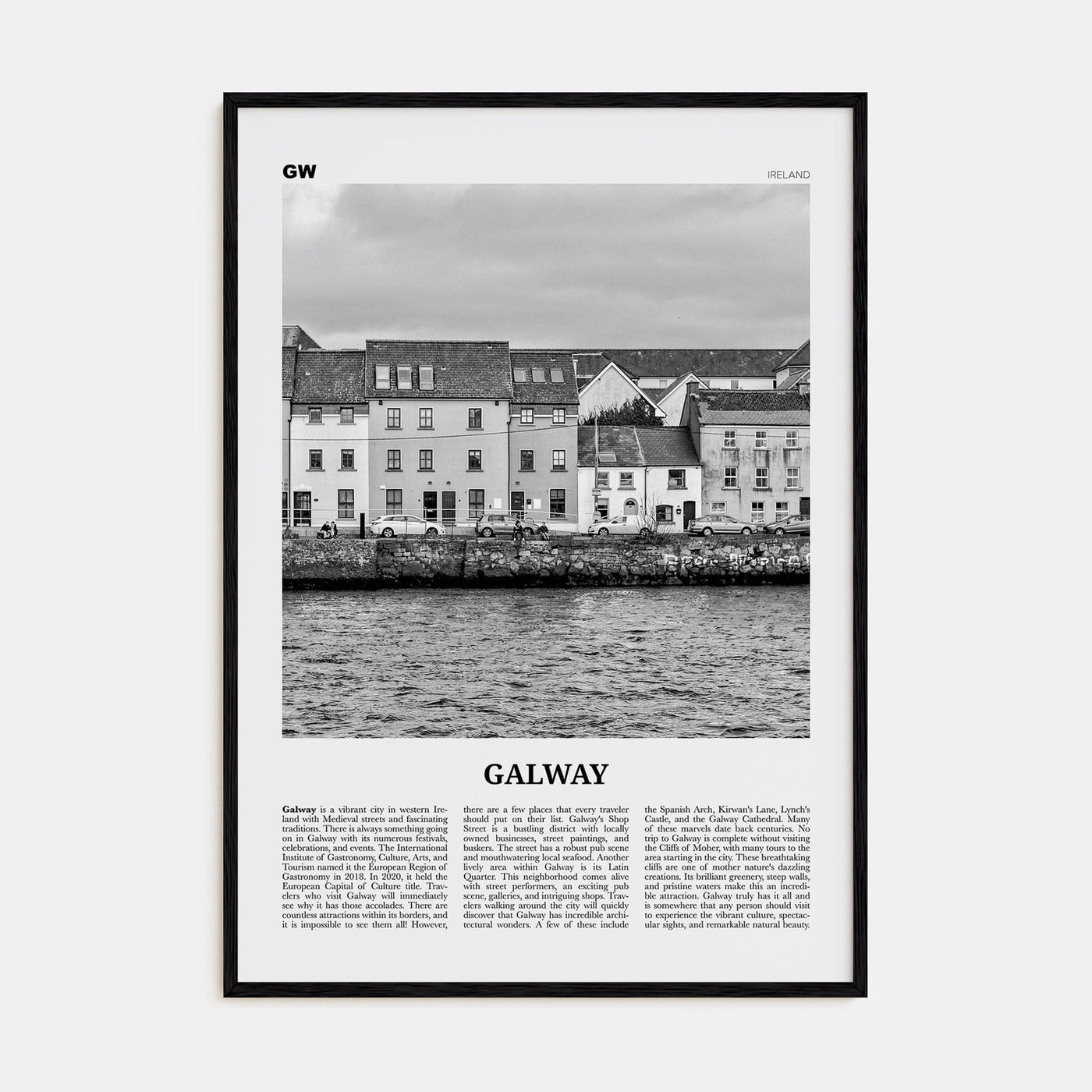 Galway Poster Black Wood / 8x12 in Nbourhood Travel B&W Poster