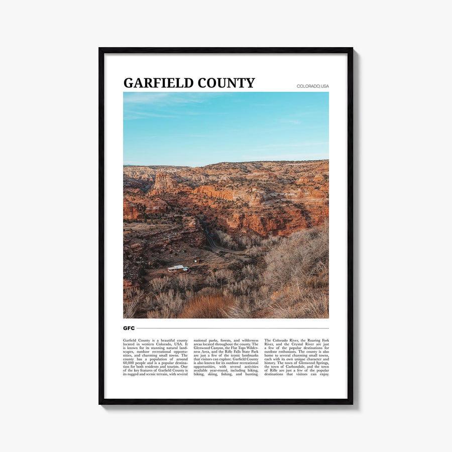 Garfield County colorful travel poster of Colorado, USA – vertical wall art, unframed print shown in interior mockup