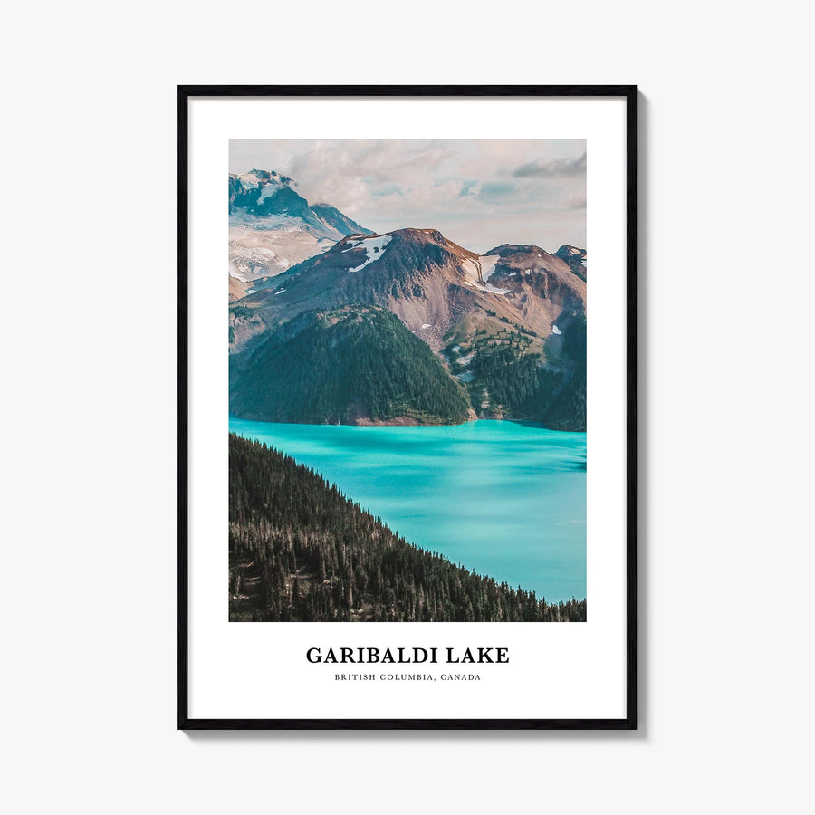 Garibaldi Lake colorful classic poster of Canada – vertical wall art, unframed print shown in interior mockup