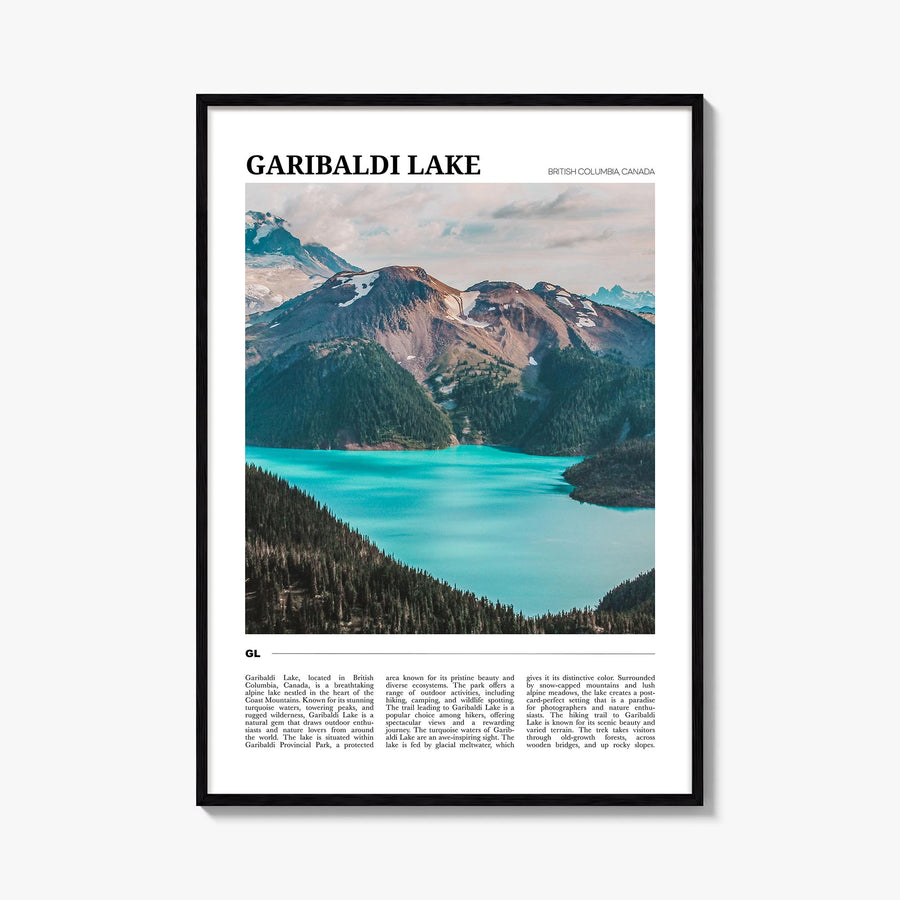 Garibaldi Lake colorful travel poster of Canada – vertical wall art, unframed print shown in interior mockup