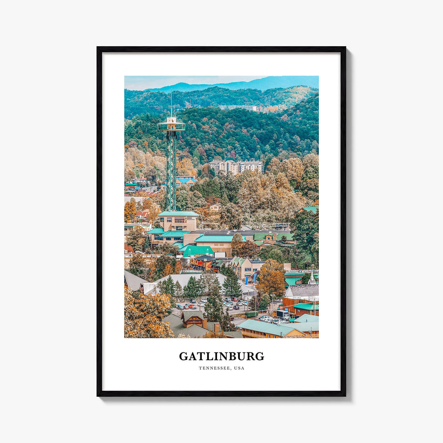 Gatlinburg colorful classic poster of Tennessee, USA – vertical wall art, unframed print shown in interior mockup