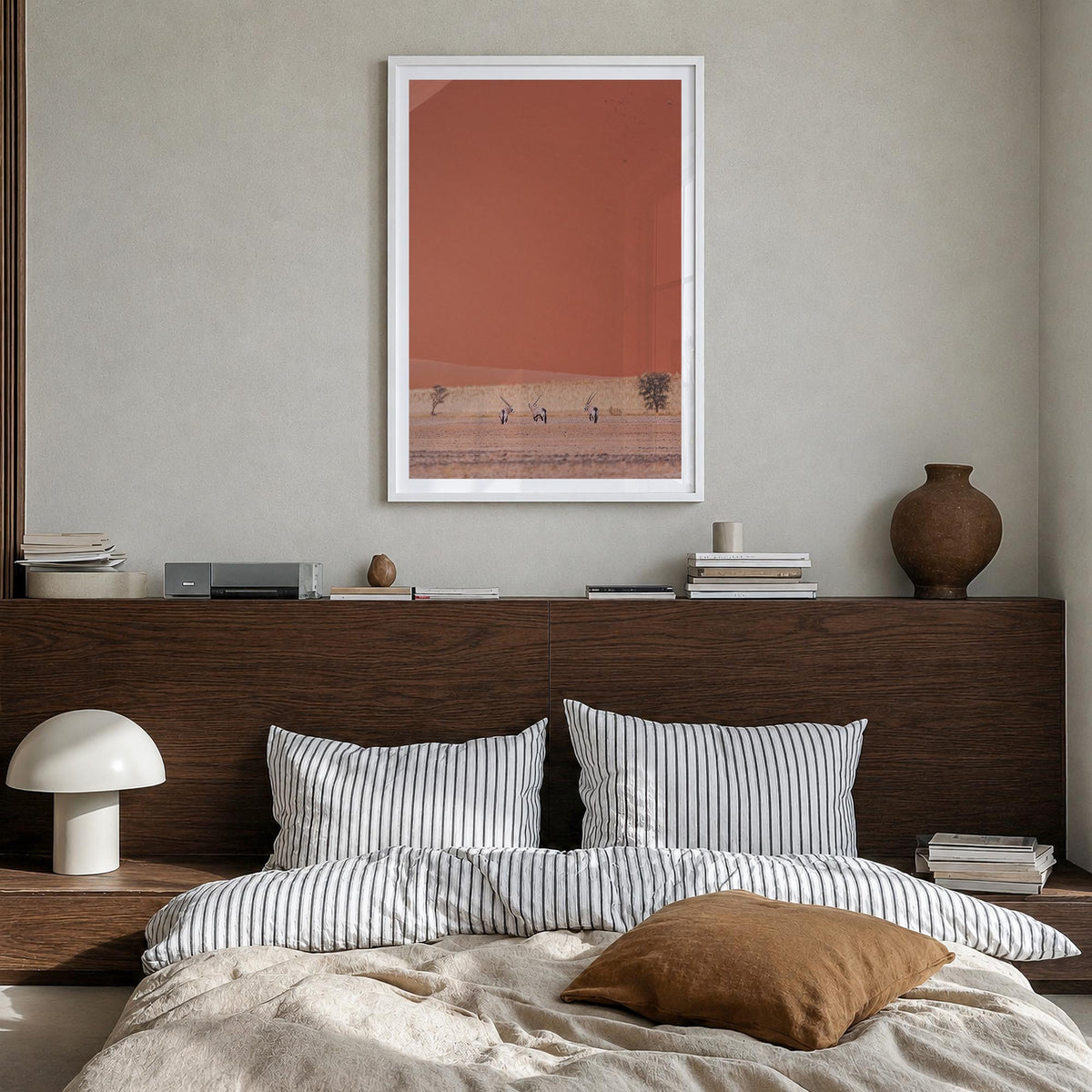 Gazella colorful photo poster – vertical wall art in white wood frame with white border, hanging on wall