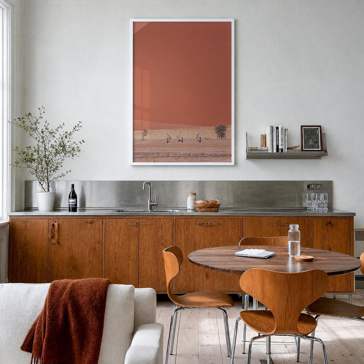 Gazella colorful photo poster – vertical wall art in white wood frame, hanging on wall