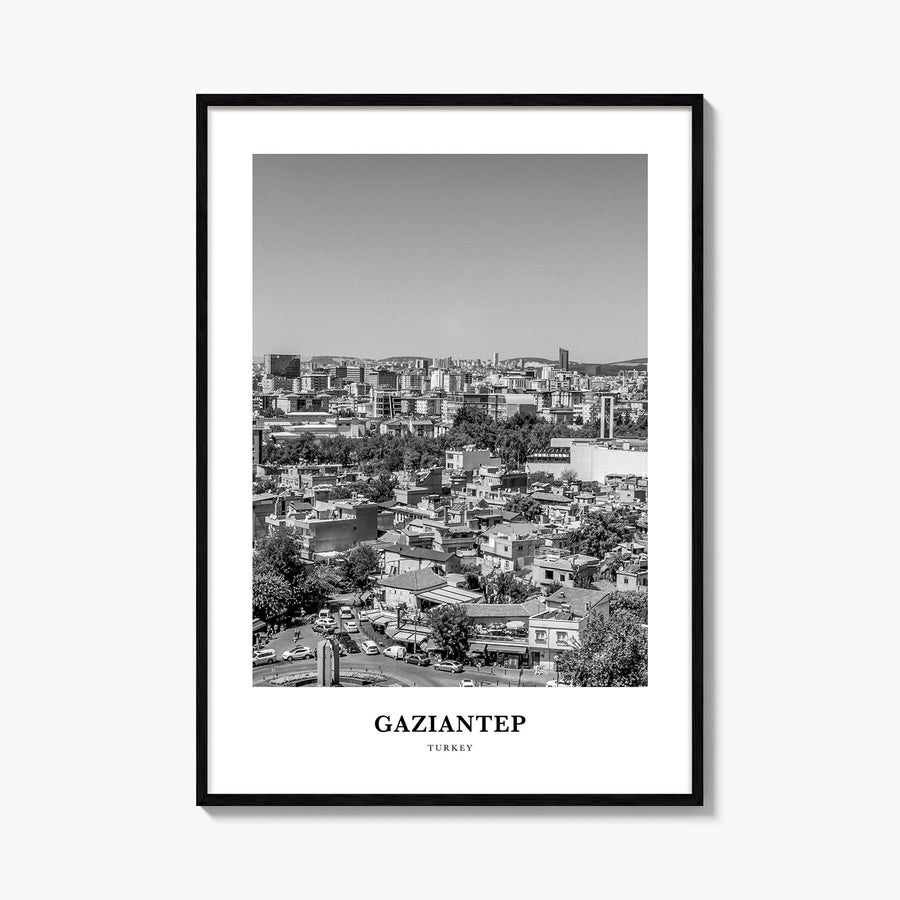 Gaziantep black & white classic poster of Türkiye – vertical wall art, unframed print shown in interior mockup