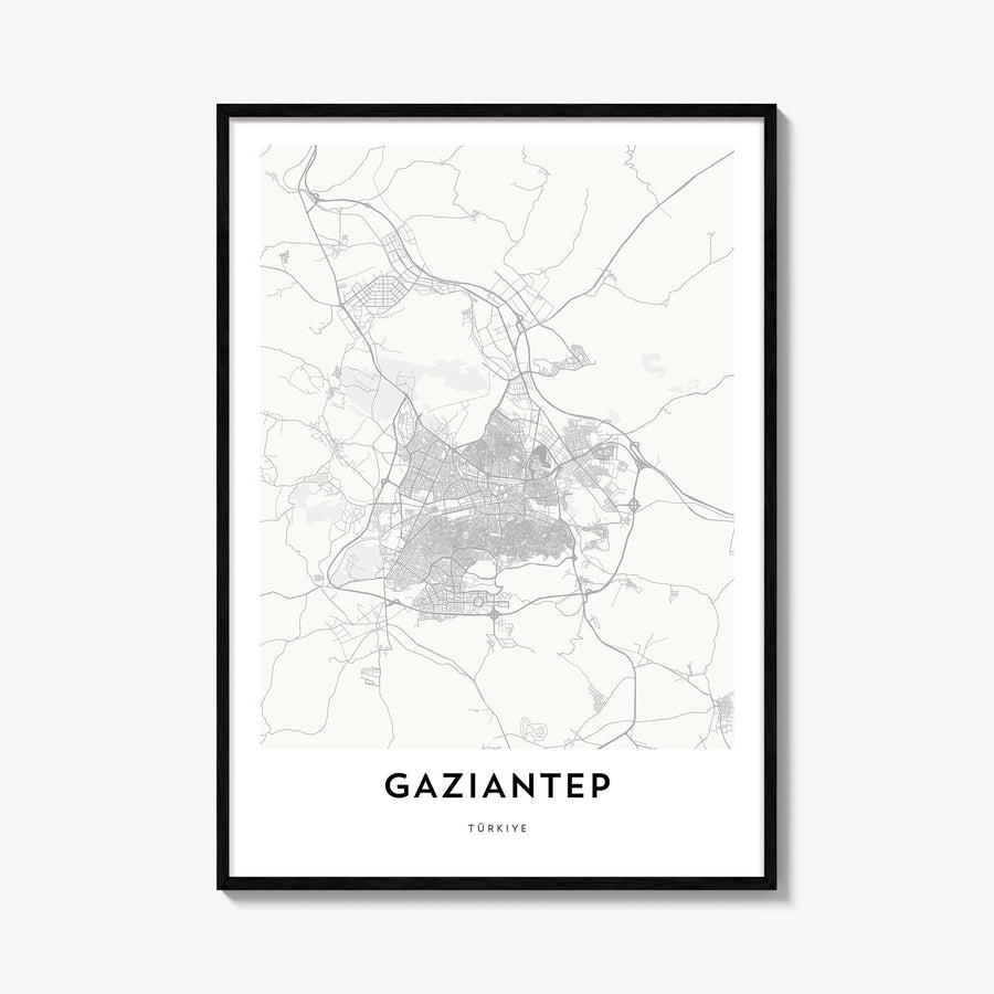 Gaziantep black & white map poster of Türkiye – vertical wall art, unframed print shown in interior mockup