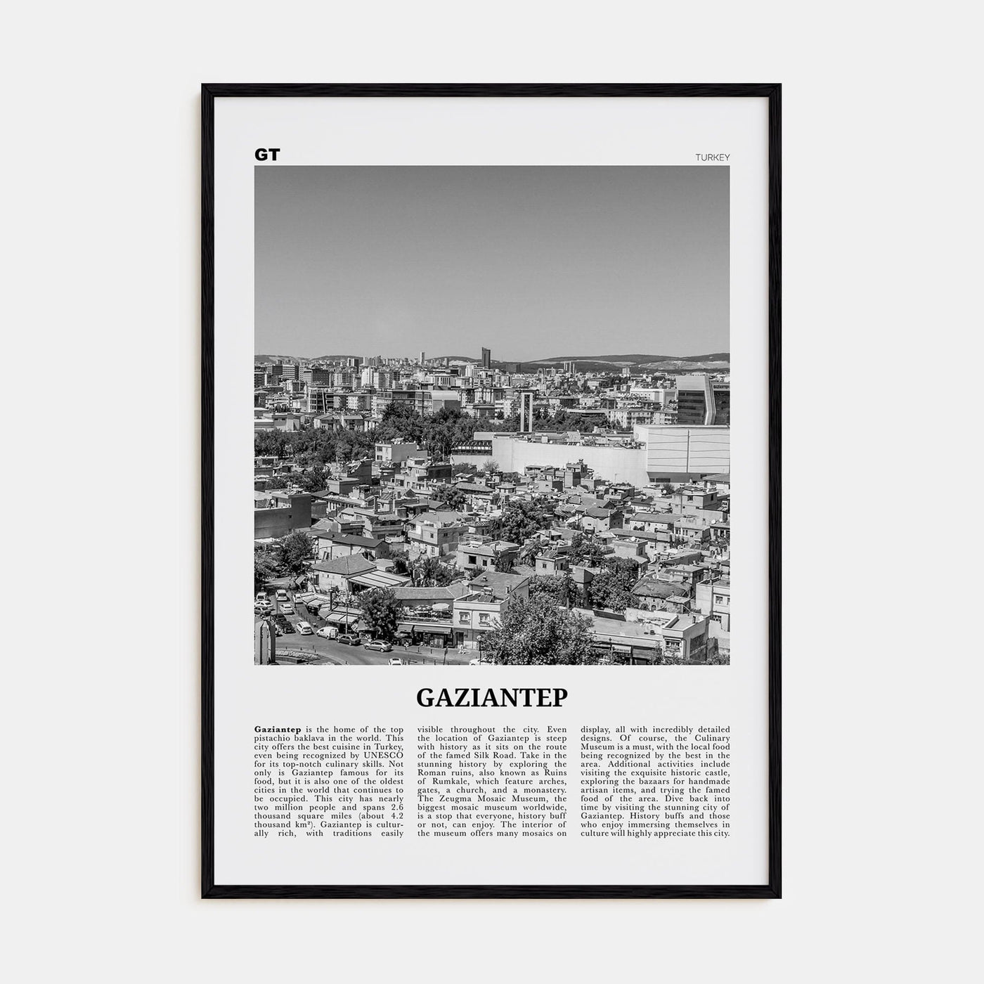 Gaziantep Poster Black Wood / 8x12 in Nbourhood Travel B&W Poster