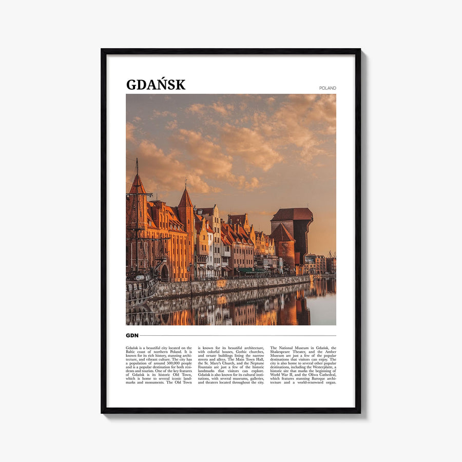 Gdańsk colorful travel poster of Poland – vertical wall art, unframed print shown in interior mockup