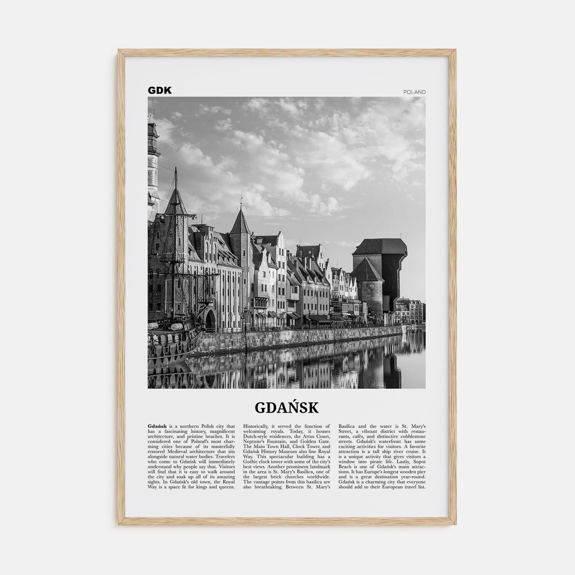 Gdańsk No 1 Poster Natural Wood / 8x12 in Nbourhood Travel B&W Poster