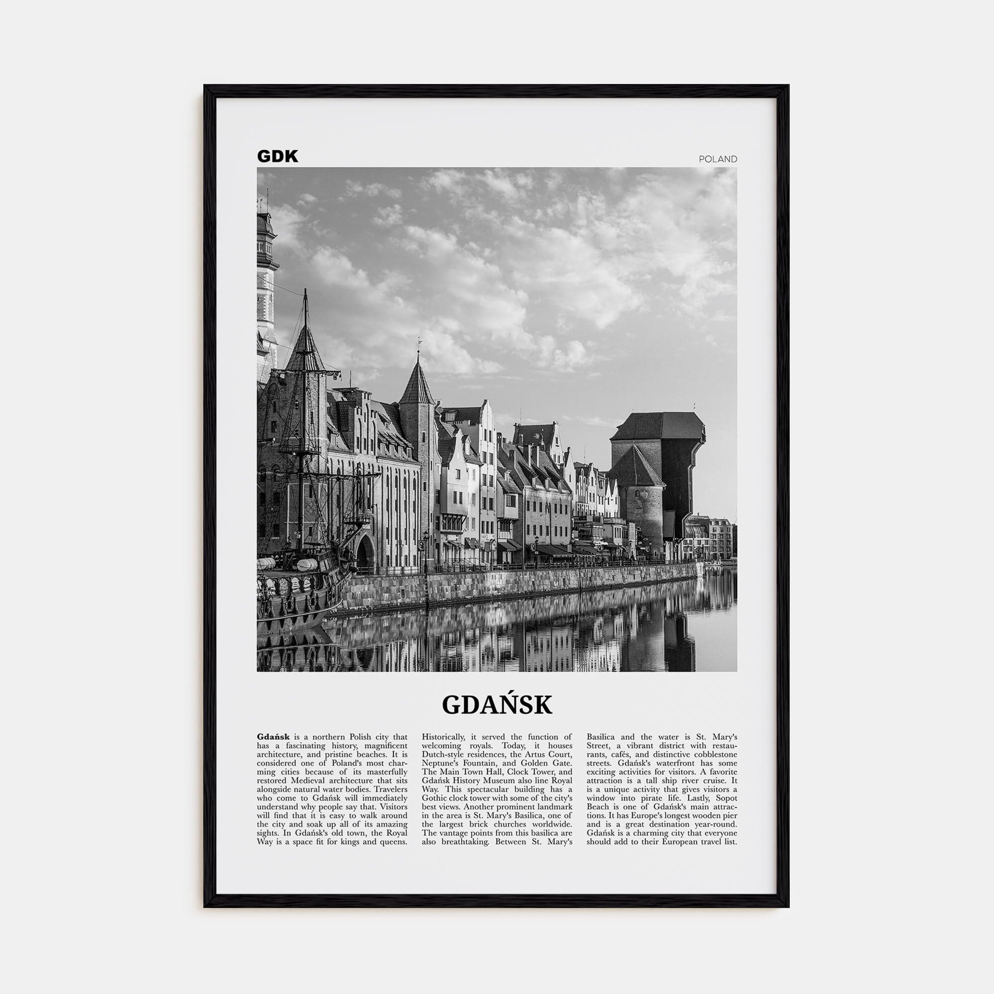 Gdańsk No 1 Poster Black Wood / 8x12 in Nbourhood Travel B&W Poster