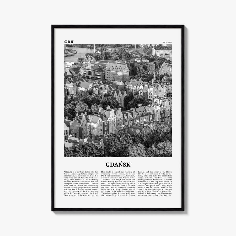 Gdańsk no. 2 black & white newspaper poster of Poland – vertical wall art, unframed print shown in interior mockup