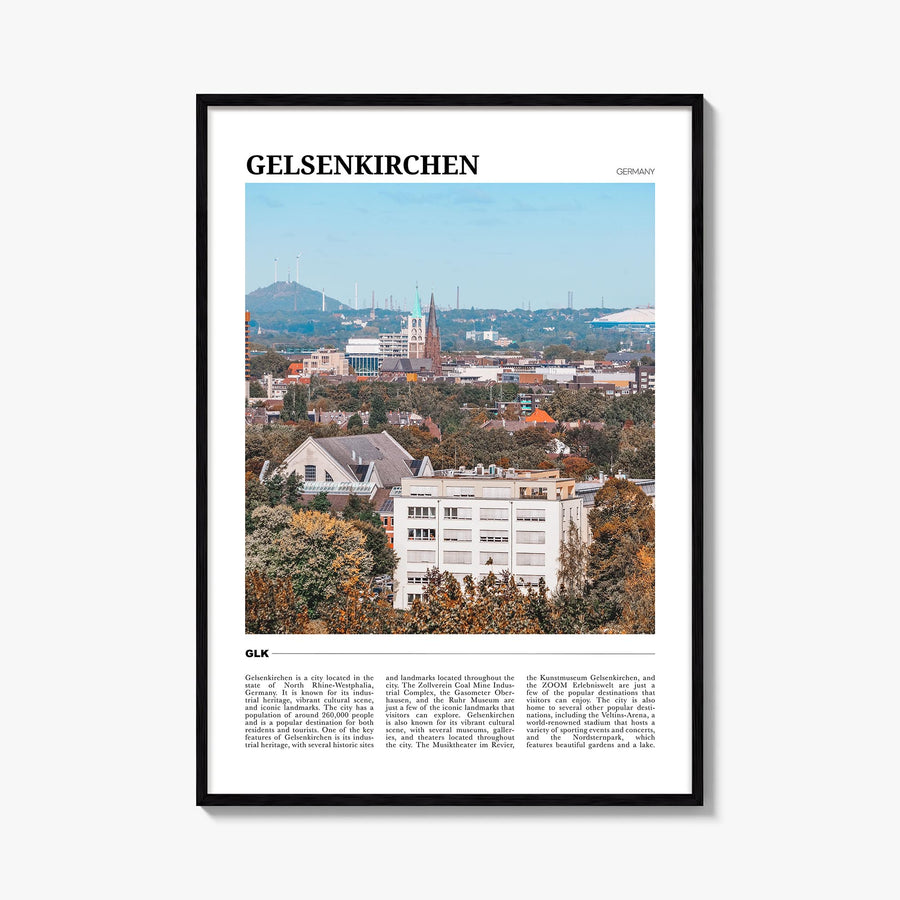 Gelsenkirchen colorful travel poster of Germany – vertical wall art, unframed print shown in interior mockup