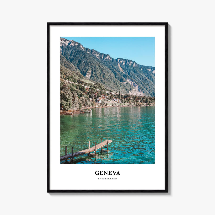 Geneva colorful classic poster of Switzerland – vertical wall art, unframed print shown in interior mockup