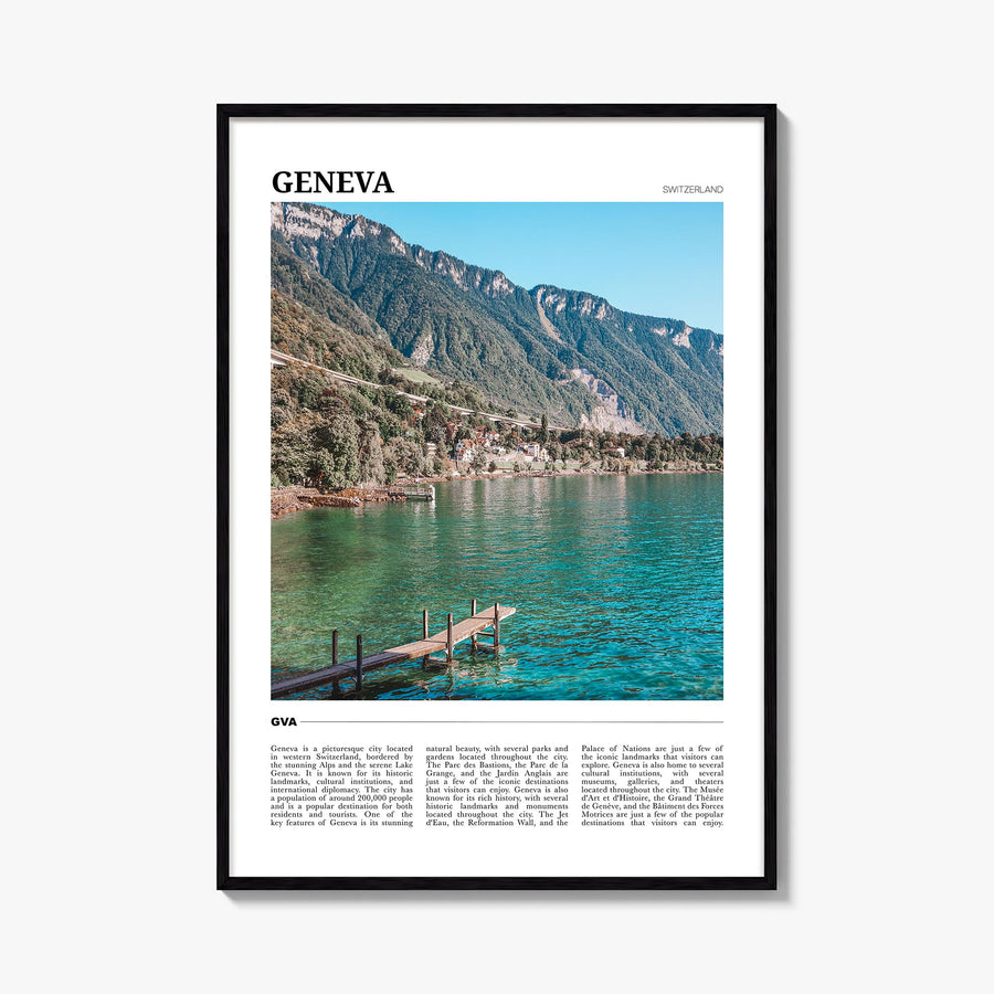 Geneva colorful travel poster of Switzerland – vertical wall art, unframed print shown in interior mockup