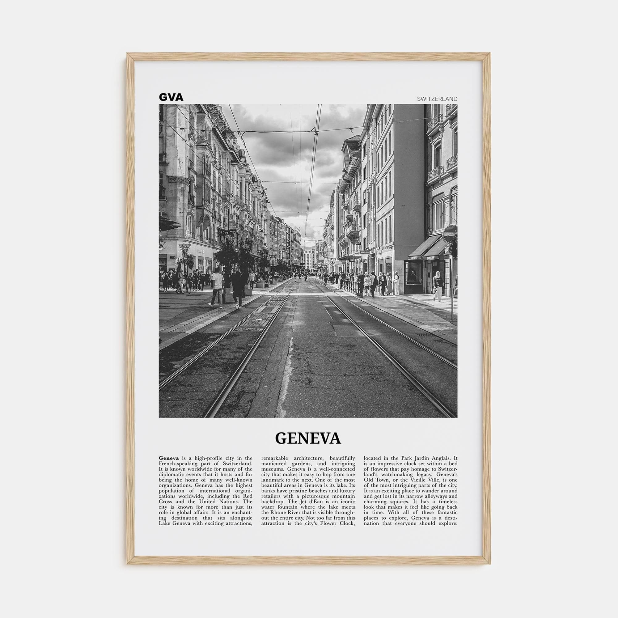 Geneva Poster Natural Wood / 8x12 in Nbourhood Travel B&W Poster