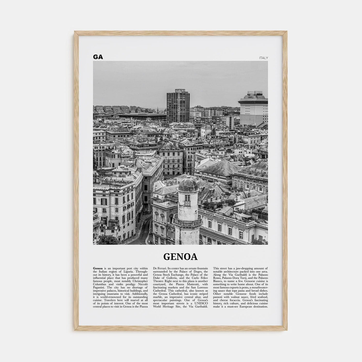 Genoa Poster Natural Wood / 8x12 in Nbourhood Travel B&W Poster