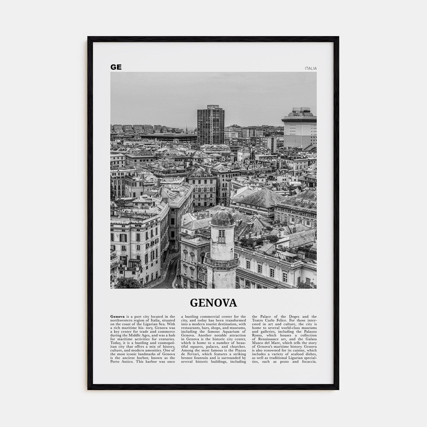 Genova Poster Black Wood / 8x12 in Nbourhood Travel B&W Poster