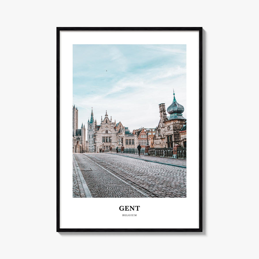 Gent colorful classic poster of Belgium – vertical wall art, unframed print shown in interior mockup