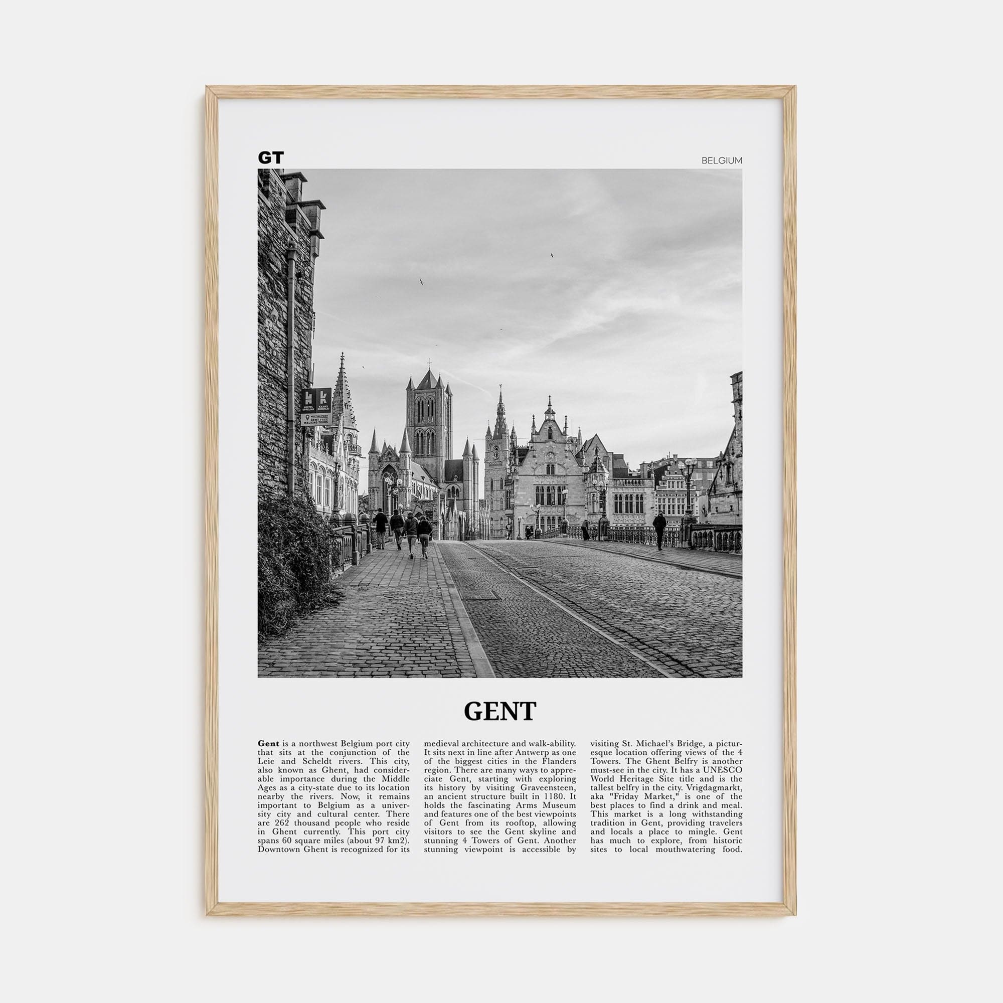 Gent Poster Natural Wood / 8x12 in Nbourhood Travel B&W Poster