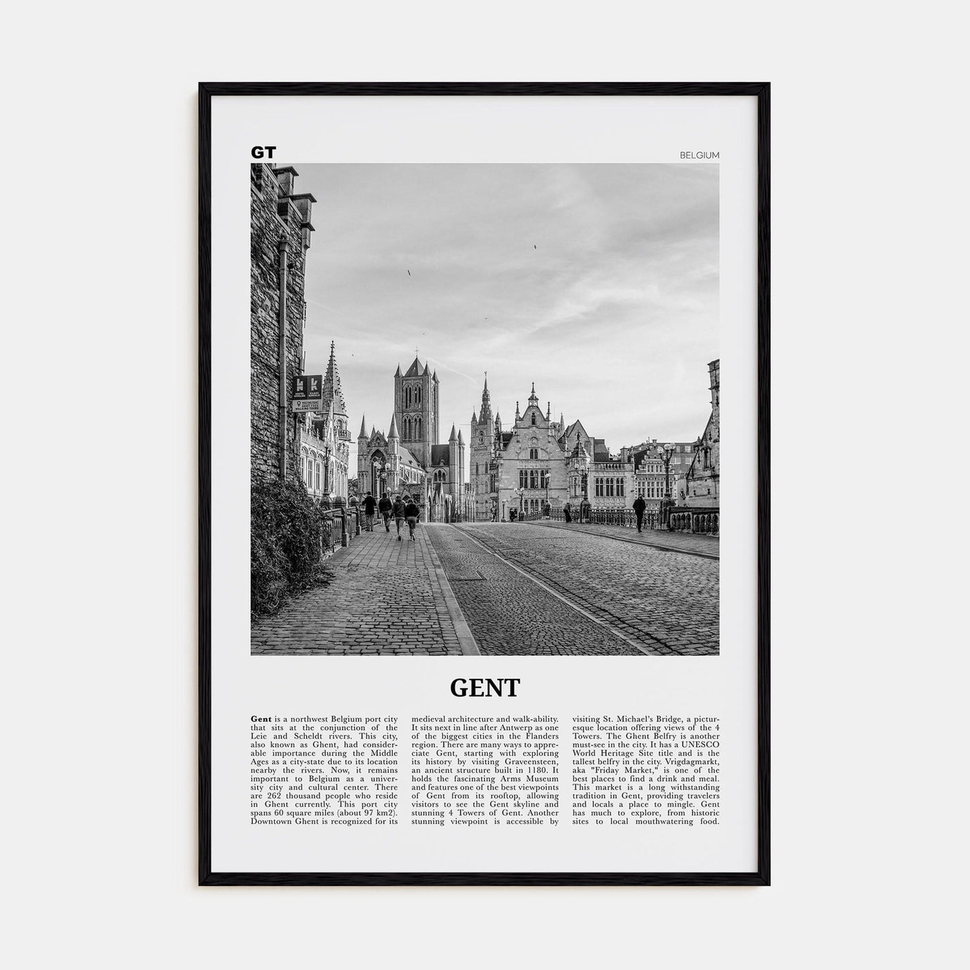 Gent Poster Black Wood / 8x12 in Nbourhood Travel B&W Poster