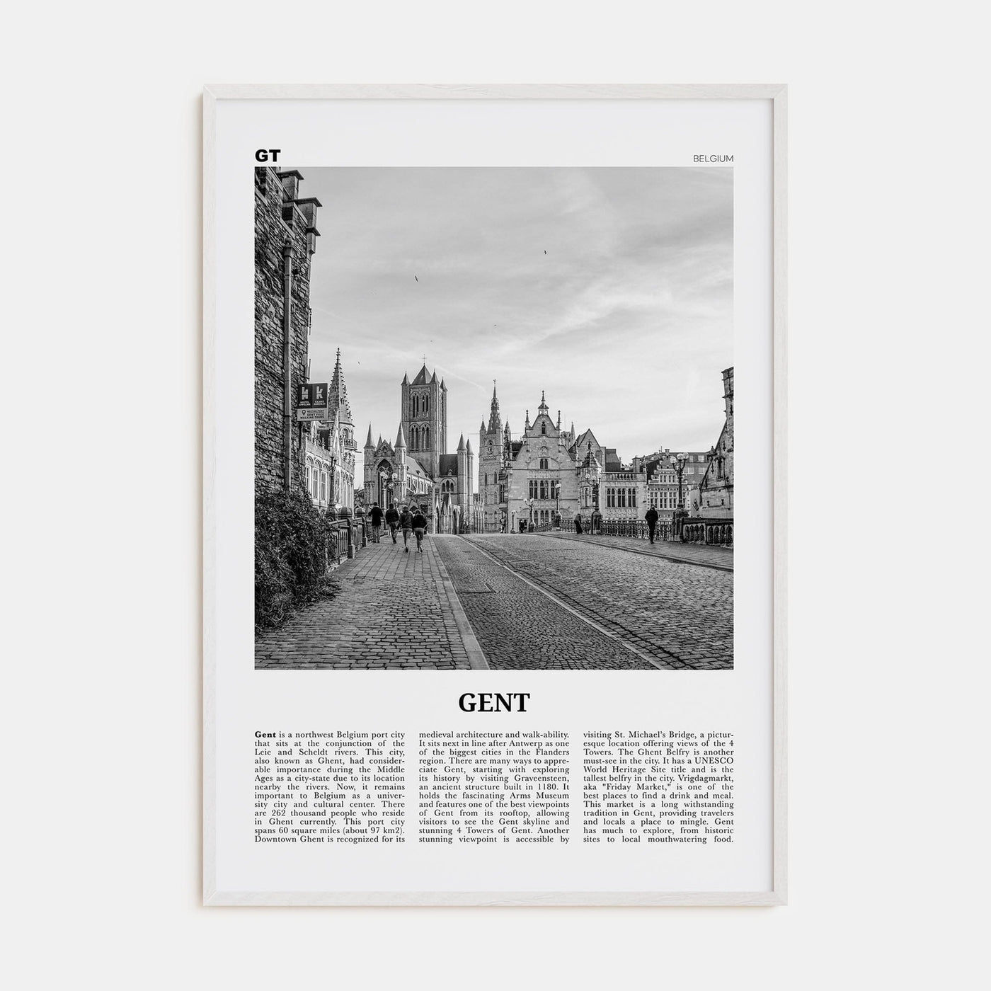 Gent Poster White Wood / 8x12 in Nbourhood Travel B&W Poster