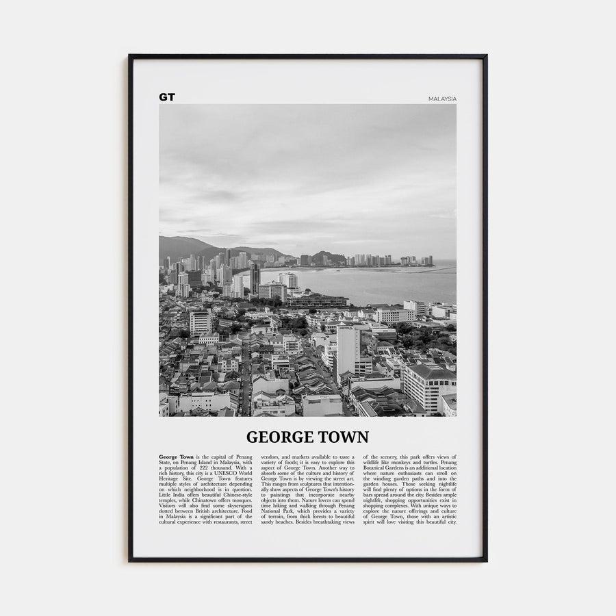 George Town, Malaysia Poster None / 8x12 in Nbourhood Travel B&W Poster