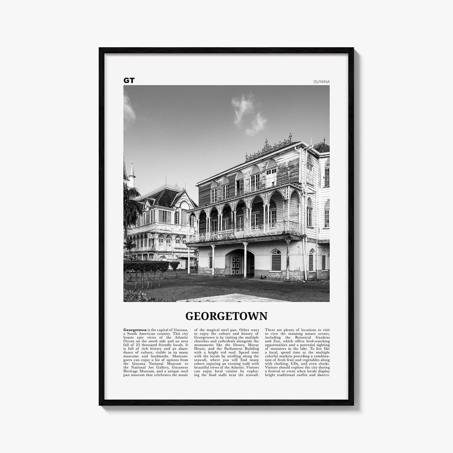 Georgetown, Guyana black & white newspaper poster of Guyana – vertical wall art, unframed print shown in interior mockup
