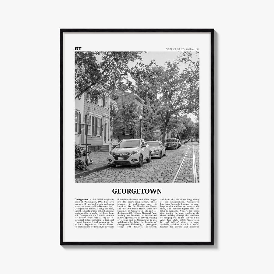 Georgetown, Washington, D.C. black & white newspaper poster of District of Columbia, USA – vertical wall art, unframed print 