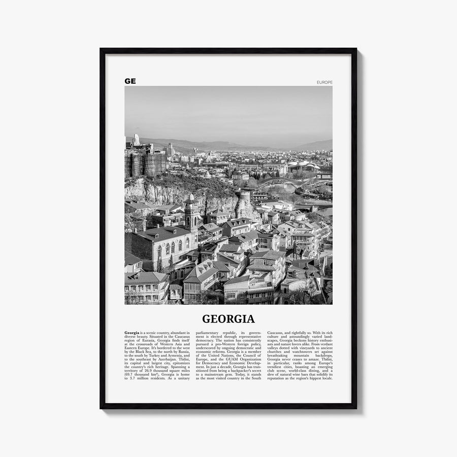 Georgia (Country) black & white newspaper poster of Georgia – vertical wall art, unframed print shown in interior mockup